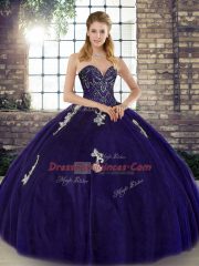 Latest Sweetheart Sleeveless Lace Up 15 Quinceanera Dress Purple Tulle