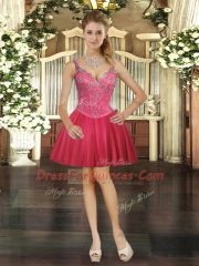 Mini Length Lace Up Red for Prom and Party with Beading