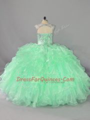 Apple Green Ball Gowns Beading and Ruffles Sweet 16 Dresses Lace Up Organza Sleeveless Floor Length