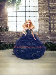 New Style Navy Blue Tulle Lace Up Sweet 16 Quinceanera Dress Sleeveless Floor Length Beading and Ruffles