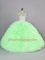 Beautiful Lace Up Quince Ball Gowns Beading and Ruffles Sleeveless Floor Length
