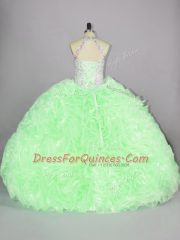 Beautiful Lace Up Quince Ball Gowns Beading and Ruffles Sleeveless Floor Length