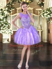 Best Selling Lavender Evening Dress Prom and Party with Beading and Ruffles Scoop Sleeveless Lace Up