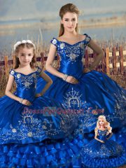 Sumptuous Royal Blue Ball Gowns Beading and Ruffles Sweet 16 Dress Lace Up Satin and Organza Sleeveless Floor Length