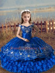 Sumptuous Royal Blue Ball Gowns Beading and Ruffles Sweet 16 Dress Lace Up Satin and Organza Sleeveless Floor Length