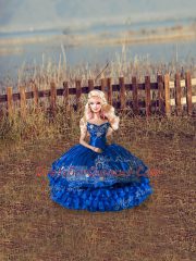 Sumptuous Royal Blue Ball Gowns Beading and Ruffles Sweet 16 Dress Lace Up Satin and Organza Sleeveless Floor Length