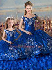 Sumptuous Royal Blue Ball Gowns Beading and Ruffles Sweet 16 Dress Lace Up Satin and Organza Sleeveless Floor Length