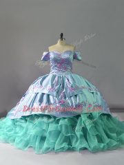 Admirable Ball Gowns Sleeveless Blue Sweet 16 Dress Chapel Train Lace Up