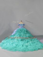 Admirable Ball Gowns Sleeveless Blue Sweet 16 Dress Chapel Train Lace Up