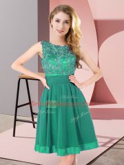 Turquoise Empire Scoop Sleeveless Chiffon Mini Length Backless Beading and Appliques Dama Dress