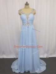 High Quality Chiffon Sleeveless Prom Evening Gown Brush Train and Beading and Ruching