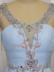 High Quality Chiffon Sleeveless Prom Evening Gown Brush Train and Beading and Ruching