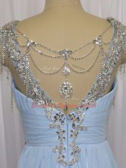 High Quality Chiffon Sleeveless Prom Evening Gown Brush Train and Beading and Ruching