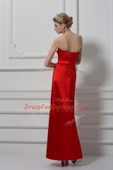 Exceptional Red Column/Sheath Satin Sweetheart Sleeveless Beading and Appliques Ankle Length Lace Up