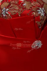 Exceptional Red Column/Sheath Satin Sweetheart Sleeveless Beading and Appliques Ankle Length Lace Up