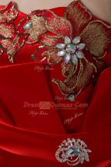 Exceptional Red Column/Sheath Satin Sweetheart Sleeveless Beading and Appliques Ankle Length Lace Up