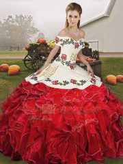 Sleeveless Lace Up Floor Length Embroidery and Ruffles Quince Ball Gowns