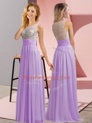 Lavender Sleeveless Chiffon Side Zipper Quinceanera Court Dresses for Wedding Party