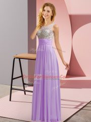 Lavender Sleeveless Chiffon Side Zipper Quinceanera Court Dresses for Wedding Party