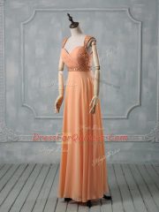 Stunning Orange Sleeveless Chiffon Criss Cross Prom Dresses for Prom and Party and Military Ball