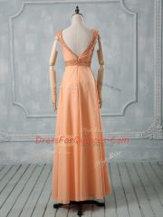 Stunning Orange Sleeveless Chiffon Criss Cross Prom Dresses for Prom and Party and Military Ball