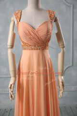Stunning Orange Sleeveless Chiffon Criss Cross Prom Dresses for Prom and Party and Military Ball