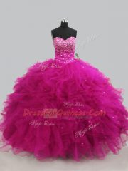 Floor Length Ball Gowns Sleeveless Fuchsia Sweet 16 Dress Lace Up