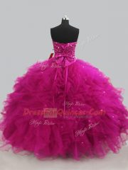 Floor Length Ball Gowns Sleeveless Fuchsia Sweet 16 Dress Lace Up