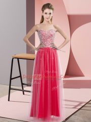 Cheap Tulle Sleeveless Floor Length Prom Gown and Beading