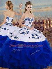 Ball Gowns Quinceanera Gown Royal Blue Sweetheart Tulle Sleeveless Floor Length Lace Up