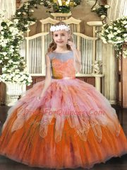 Multi-color Scoop Neckline Lace and Ruffles Pageant Dress Womens Sleeveless Lace Up