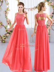 Coral Red Zipper Damas Dress Lace Sleeveless Floor Length