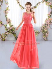 Coral Red Zipper Damas Dress Lace Sleeveless Floor Length