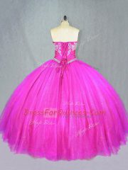 Perfect Fuchsia Sleeveless Beading Floor Length Sweet 16 Quinceanera Dress