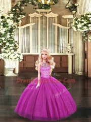 Cute Floor Length Ball Gowns Sleeveless Fuchsia Vestidos de Quinceanera Lace Up
