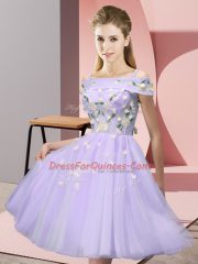 Lavender Lace Up Off The Shoulder Appliques Vestidos de Damas Tulle Short Sleeves