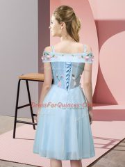 Lavender Lace Up Off The Shoulder Appliques Vestidos de Damas Tulle Short Sleeves
