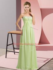Affordable Yellow Green Prom Gown Prom and Party and Military Ball with Beading Sweetheart Sleeveless Lace Up