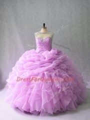 Lilac Sleeveless Beading and Ruffles Lace Up Quinceanera Dress