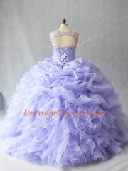 Lilac Sleeveless Beading and Ruffles Lace Up Quinceanera Dress