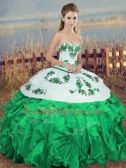 Embroidery and Ruffles and Bowknot Vestidos de Quinceanera Green Lace Up Sleeveless Floor Length