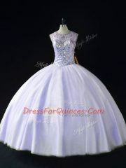 Admirable Sleeveless Floor Length Beading Lace Up Ball Gown Prom Dress with Lavender