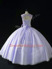 Admirable Sleeveless Floor Length Beading Lace Up Ball Gown Prom Dress with Lavender