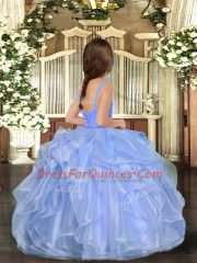 Customized Lilac Ball Gowns Organza Straps Sleeveless Ruffled Layers Floor Length Lace Up Little Girls Pageant Dress