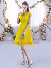 Deluxe Gold Lace Lace Up V-neck Cap Sleeves Mini Length Quinceanera Dama Dress Lace