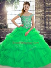 Ball Gowns Sleeveless Green 15th Birthday Dress Brush Train Lace Up