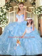 Noble Sweetheart Sleeveless Lace Up Quinceanera Gowns Blue Organza