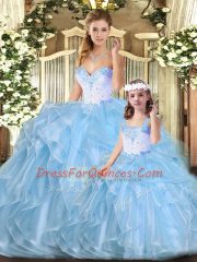 Noble Sweetheart Sleeveless Lace Up Quinceanera Gowns Blue Organza
