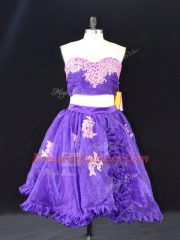 Delicate Sleeveless Organza Mini Length Zipper Prom Dress in Purple with Appliques and Ruffles