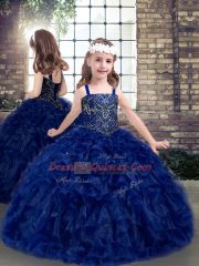 Beading and Ruffles Quinceanera Dress Royal Blue Lace Up Sleeveless Floor Length